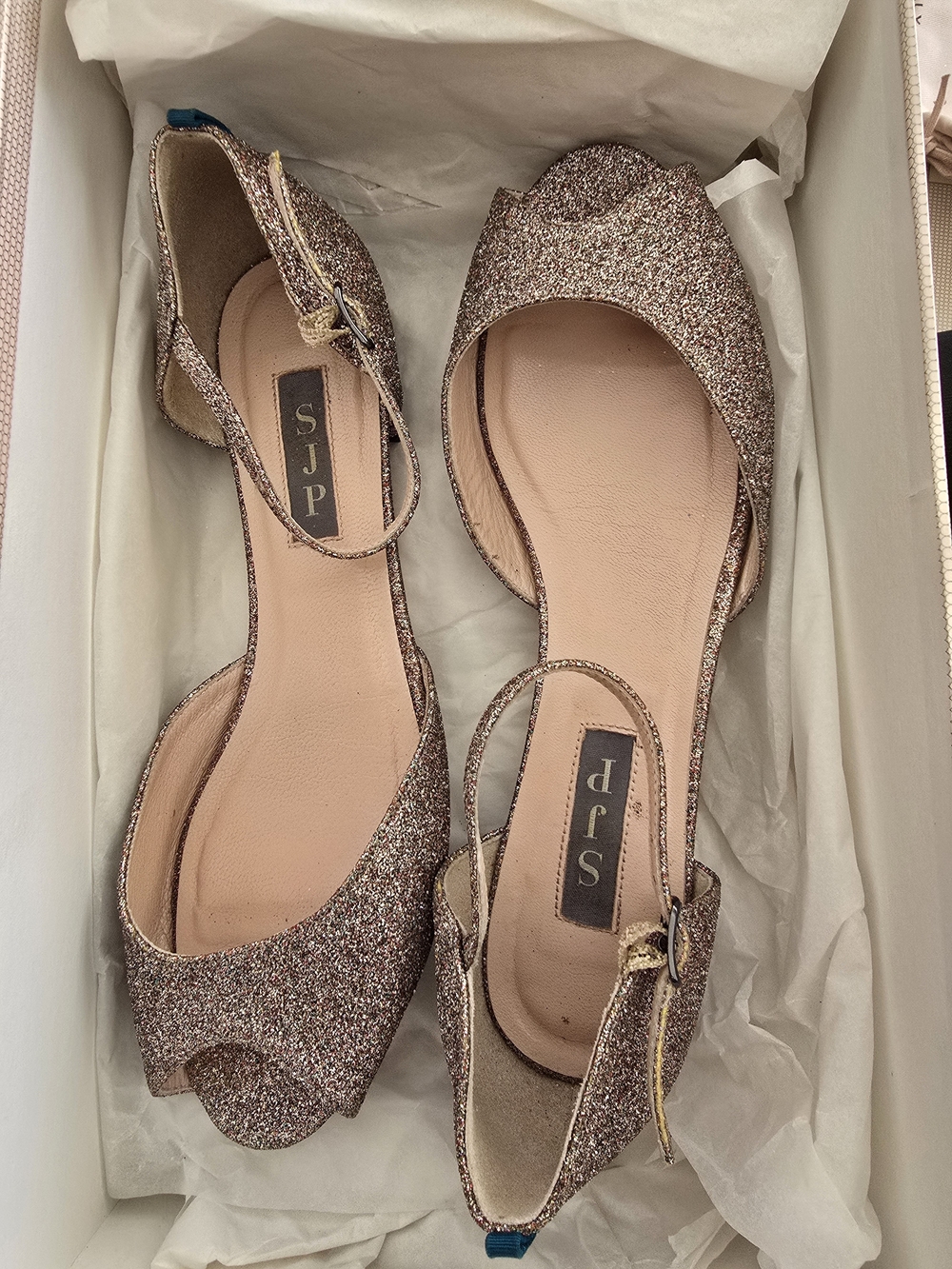 SJP by Sarah Jessica Parker Rose Gold Glitter Peep-Toe Slingbacks Size 36.5